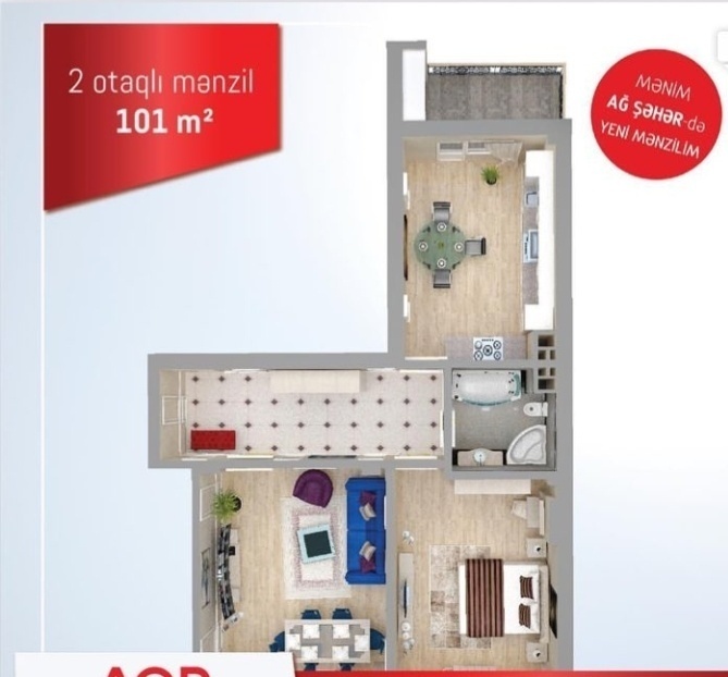 Планировка 2-комнатные квартиры, 101 m2 в AQP MTK, в г. Баку