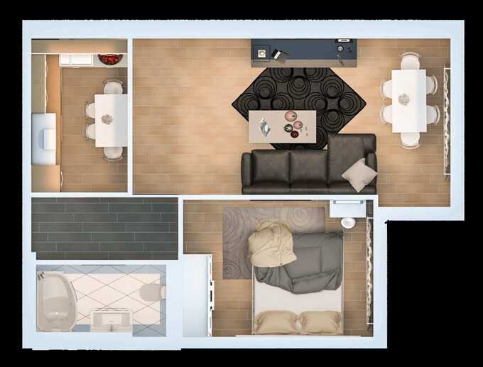 Планировка 1-комнатные квартиры, 57.4 m2 в Yasam Residence, в г. Баку
