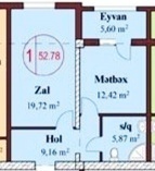 Планировка 1-комнатные квартиры, 52.78 m2 в Qara Qarayev 3, в г. Баку