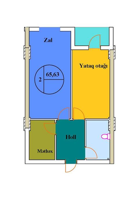 Планировка 2-комнатные квартиры, 65.63 m2 в Rahatlığın Məkanı, в г. Баку
