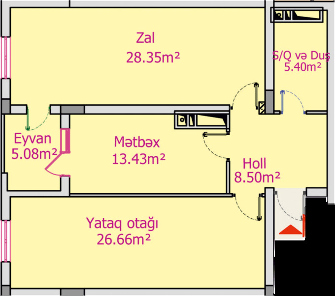 Bakı şəhərinin Park Nərimanov Residence yaşayış kompleksində 136.2 m2 sahəsi olan 3-otaqlılar mənzillərin planlaşdırılması