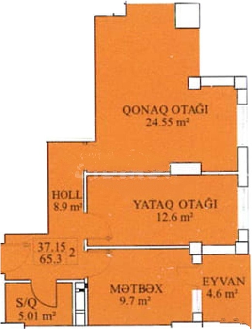 Планировка 2-комнатные квартиры, 65.3 m2 в ЖК Masazır, в г. Масазыра