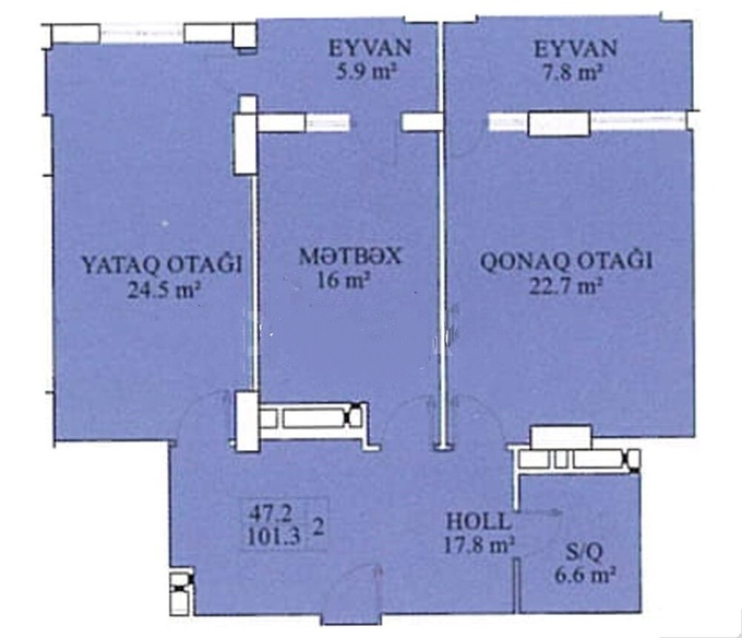 Планировка 2-комнатные квартиры, 101.3 m2 в ЖК Masazır, в г. Масазыра