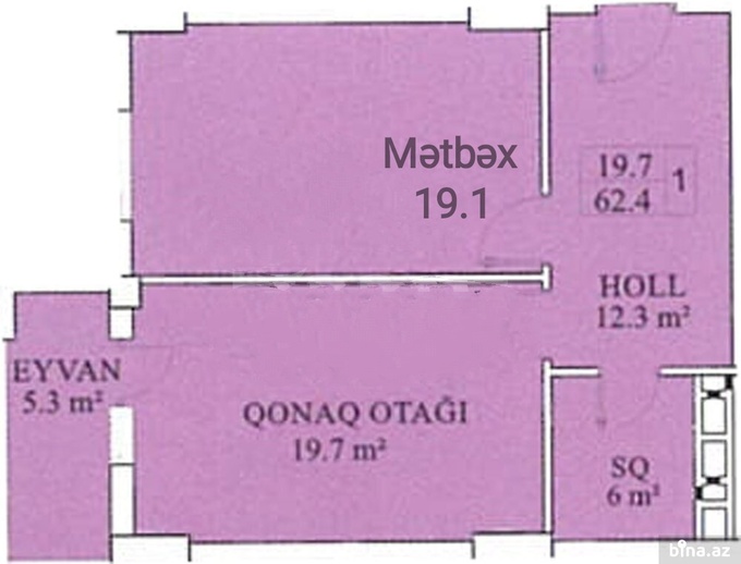 Планировка 1-комнатные квартиры, 62.4 m2 в ЖК Masazır, в г. Масазыра
