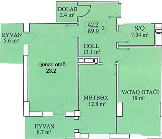 Планировка 2-комнатные квартиры, 89.9 m2 в ЖК Masazır, в г. Масазыра