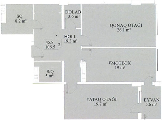 Планировка 2-комнатные квартиры, 106.5 m2 в ЖК Masazır, в г. Масазыра