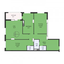 Планировка 3-комнатные квартиры, 145.4 m2 в Pilot Hayat Residence, в г. Баку