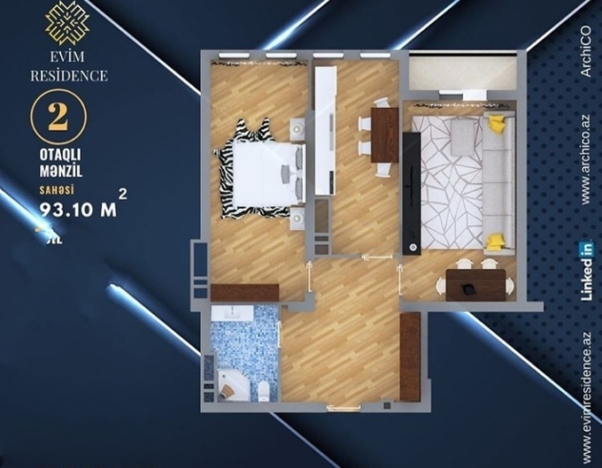 Планировка 2-комнатные квартиры, 93.1 m2 в Evim Residence, в г. Баку