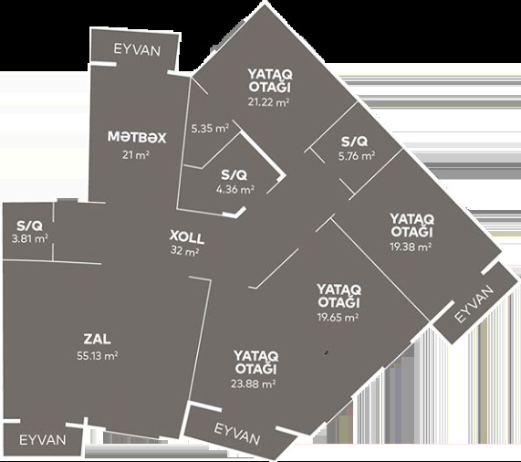 Bakı şəhərinin Ağ Saray Residence yaşayış kompleksində 224 m2 sahəsi olan 5-otaqlılar mənzillərin planlaşdırılması