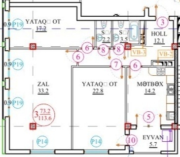 Планировка 3-комнатные квартиры, 113.6 m2 в Elegant Residence, в г. Баку