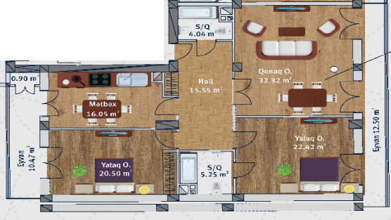 Планировка 3-комнатные квартиры, 141.31 m2 в Kat Park, в г. Баку