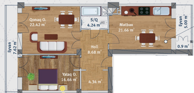 Планировка 2-комнатные квартиры, 93.64 m2 в Kat Park, в г. Баку