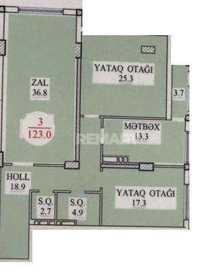 Bakı şəhərinin Piramida Park yaşayış kompleksində 123 m2 sahəsi olan 3-otaqlılar mənzillərin planlaşdırılması