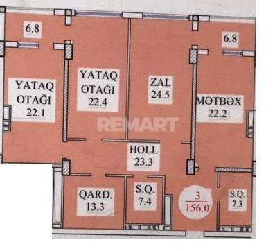 Планировка 3-комнатные квартиры, 156 m2 в Piramida Park, в г. Баку