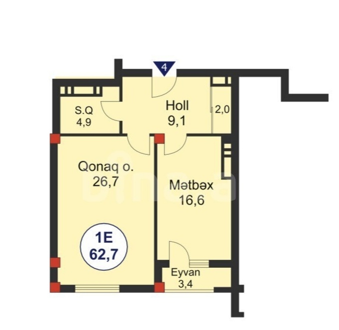 Планировка 1-комнатные квартиры, 62.7 m2 в Məqam, в г. Баку