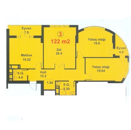Планировка 3-комнатные квартиры, 122 m2 в Bolluq İk, в г. Баку