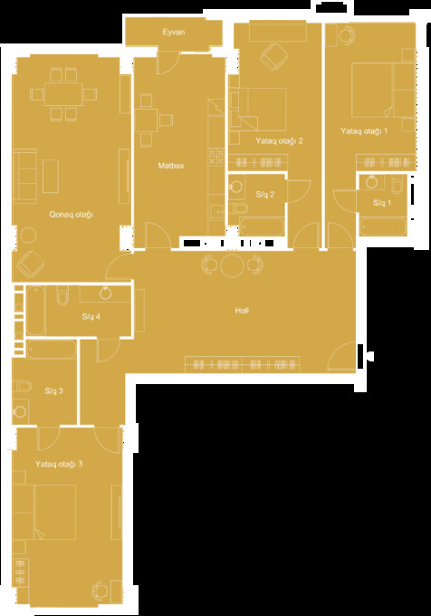 Планировка 4-комнатные квартиры, 200 m2 в Baku City Residence Khatai, в г. Баку