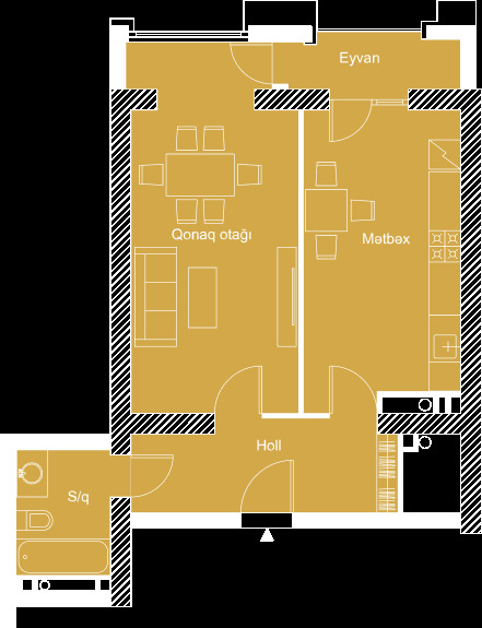 Планировка 1-комнатные квартиры, 68.3 m2 в Baku City Residence Khatai, в г. Баку
