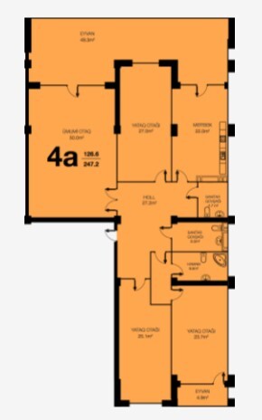 Планировка 4-комнатные квартиры, 247.2 m2 в Baku City Residence Koroğlu, в г. Баку