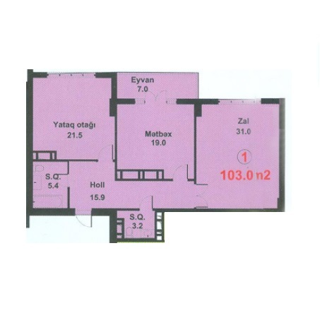 Планировка 2-комнатные квартиры, 103 m2 в Bolluq İk, в г. Баку
