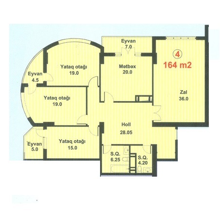 Планировка 4-комнатные квартиры, 164 m2 в Bolluq İk, в г. Баку