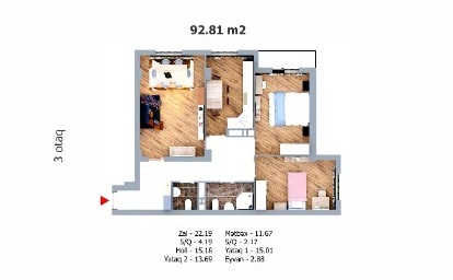 Планировка 3-комнатные квартиры, 92.81 m2 в Xacmaz Residence, в г. Хачмаза