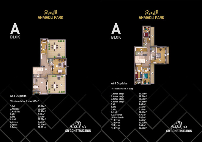 Планировка 6-комнатные квартиры, 536 m2 в Ahmadli Park, в г. Баку