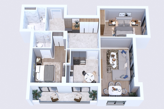 Планировка 3-комнатные квартиры, 102.1 m2 в Whitestone Towers, в г. Баку