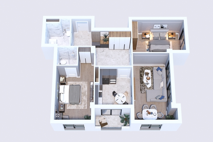 Планировка 3-комнатные квартиры, 102.8 m2 в Whitestone Towers, в г. Баку