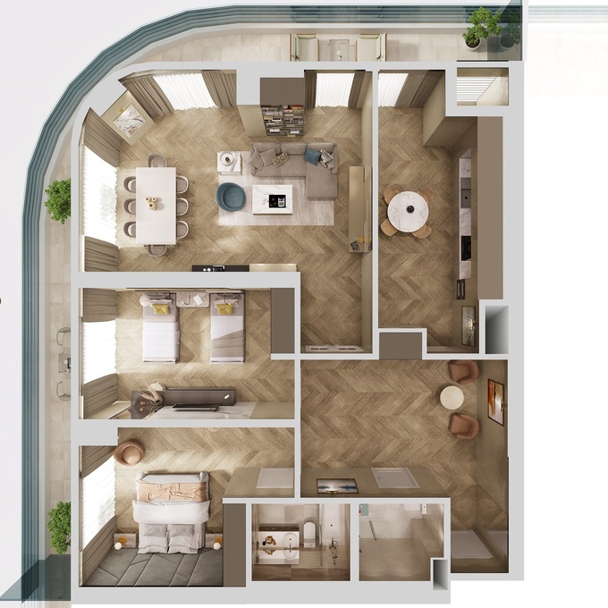Планировка 3-комнатные квартиры, 178 m2 в Panorama Towers, в г. Баку
