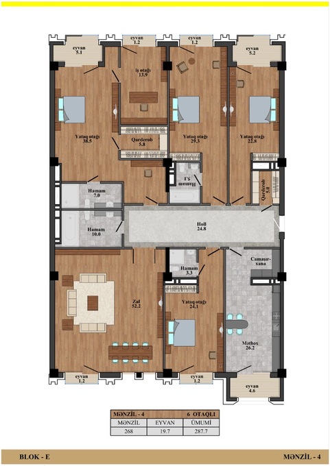 Планировка 6-комнатные квартиры, 287.7 m2 в London Evləri, в г. Баку