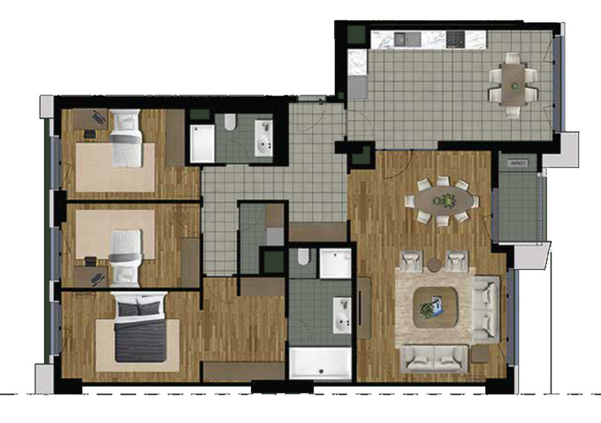 Планировка 4-комнатные квартиры, 155.01 m2 в City Garden, в г. Баку