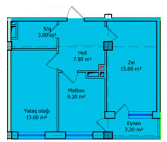 Планировка 2-комнатные квартиры, 52.4 m2 в Jasmine Park Xırdalan, в г. Хырдалана