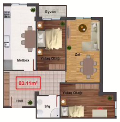 Планировка 2-комнатные квартиры, 83.11 m2 в Masazır City, в г. Масазыра