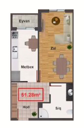 Планировка 1-комнатные квартиры, 51.28 m2 в Masazır City, в г. Масазыра