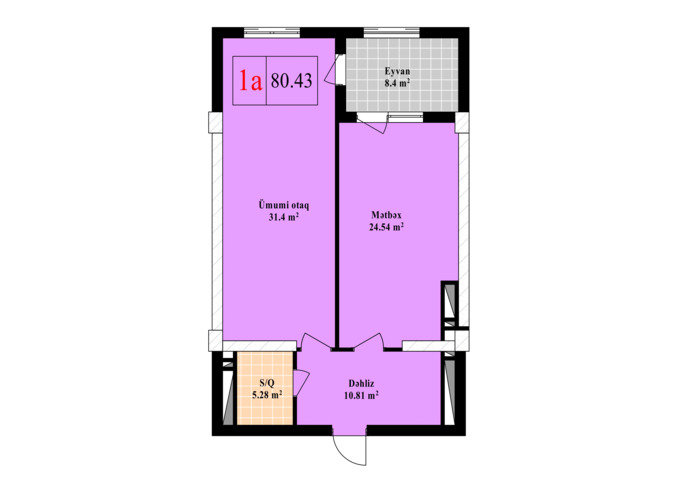 Планировка 1-комнатные квартиры, 80.43 m2 в Nizami City, в г. Баку