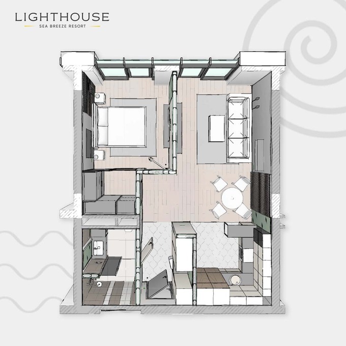 Планировка 2-комнатные квартиры, 65.2 m2 в Lighthouse, в г. Баку