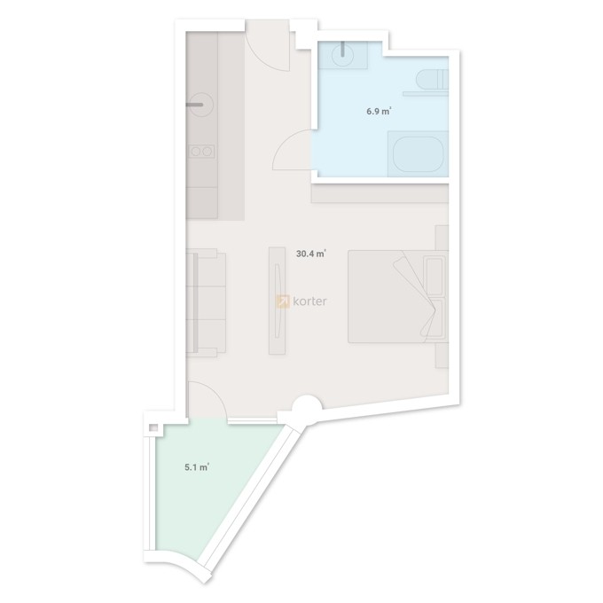 Студия, от $62,752, 42.4 м², Niabi by Index
