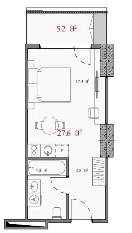 Studio, from $56,252, 32.8 m², Serenade
