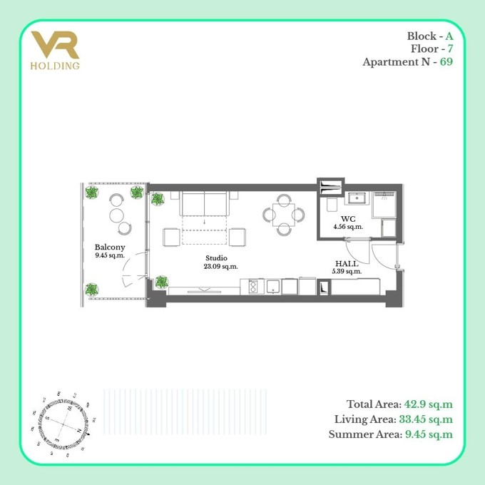 Студия, от $127,347, 42.95 м², Krtsanisi Resort Residence