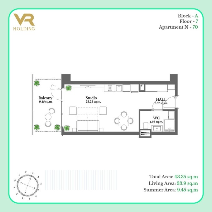 Студия, от $128,533, 43.35 м², Krtsanisi Resort Residence