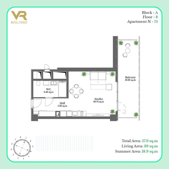 Студия, от $154,998, 57.9 м², Krtsanisi Resort Residence