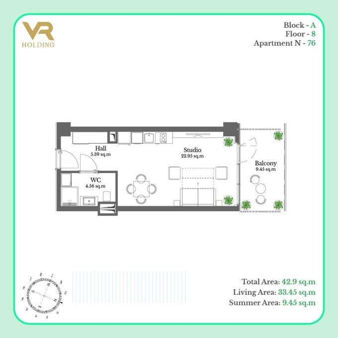 Студия, от $122,651, 42.9 м², Krtsanisi Resort Residence