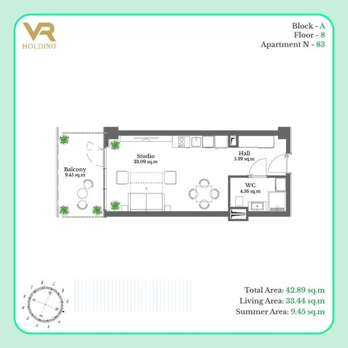 Студия, от $135,876, 42.89 м², Krtsanisi Resort Residence