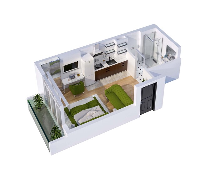 Green Residence, ბათუმი-ში 25.2 m2 ბინა-სტუდიო გეგმარება