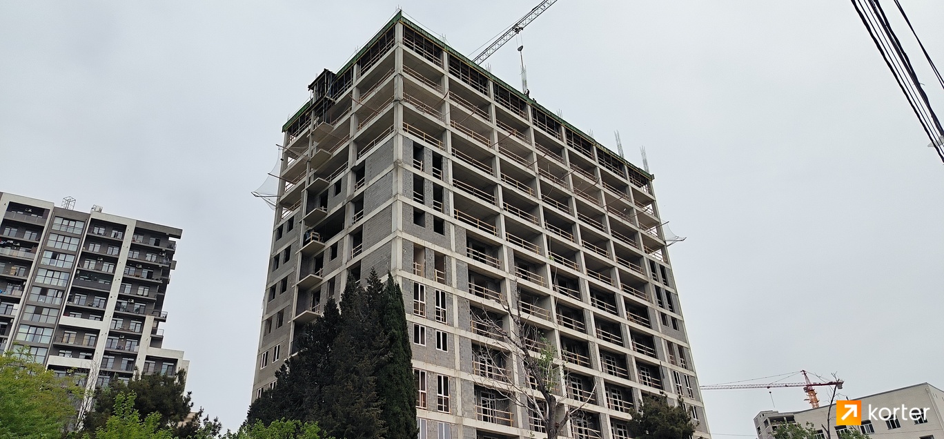 მშენებლობის პროცესი Vazisubani Garden Residence - რაკურსი 1, აპრილი 2024