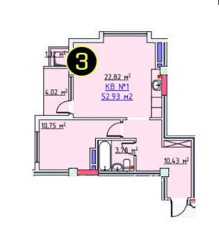 Планировка 1-комнатные квартиры, 52.93 m2 в ЖД Эскалейд, в г. Бишкека