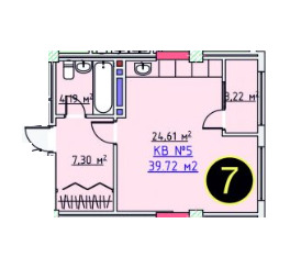 Планировка 1-комнатные квартиры, 39.72 m2 в ЖД Эскалейд, в г. Бишкека