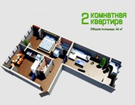 Планировка 2-комнатные квартиры, 66 m2 в ЖК Кок-Жар Плюс, в г. Бишкека