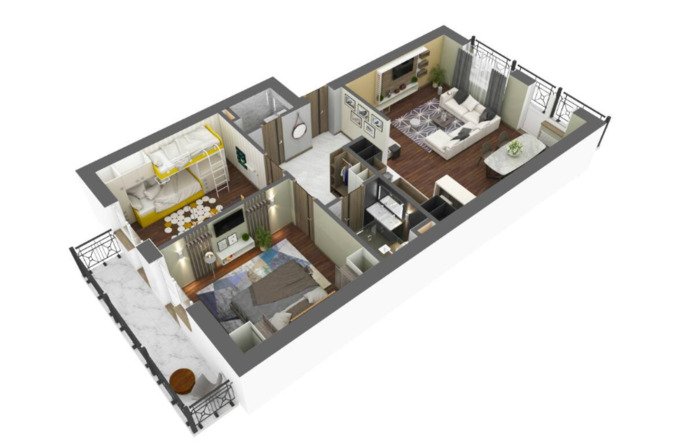 Планировка 2-комнатные квартиры, 77.5 m2 в КГ Diamond Resort, в г. Иссык-Кульского района